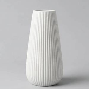 lot 4252 image: Luxury White Ceramic Vase, Modern Ribbed Fluted Design, Flower Vase for Home Decor, Cute Vase for Pampas Grass, Living Room, Dining Table, Farmhouse, Office, Bedroom, Kitchen Shelf