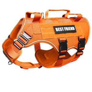 lot 4264 image: MOOGROU No Pull Tactical Dog Harness for Large Dogs with Metal Buckles,Breathable Air Mesh Service Dog Vest,Military Molle Harness with 3 Durable Handles for Training Hiking Hunting Working Orange XL