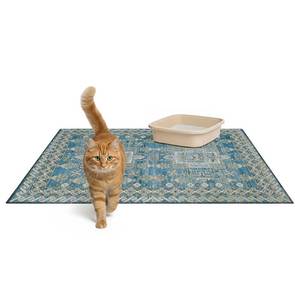 lot 4272 image: Lovewag Pets Cat Litter Mat 2 Pack - Large 36x48 Machine Washable Easy Clean Non-Slip Waterproof Trapping Mats for Cats - Peacock Garden