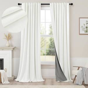 lot 4273 image: Ivory Blackout Curtains 90 Inches Long 2 Panel Light Blocking Patio Drape for Sliding Glass Doors Rustic Country Curtain for Nursery Bedroom Thick Linen Cotton Textured Off White Back Tab Pocket 52x90