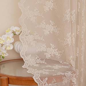 lot 4277 image: MEETSKY Beige Lace Curtains 84 Inches Long, Lace Sheer Curtains for Bedroom, Floral Patterned Vintage Light Filtering Curtains for Girls Room Princess Room, Lace Drapes 2 Panels, Each Panel 50W x 84L