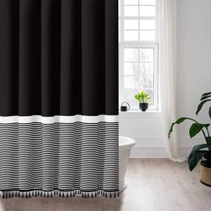 lot 4280 image: Seasonwood 84 Inch Shower Curtain Black Shower Curtains White Striped with Black Tassels Modern Farmhouse Waterproof Cloth Shower Curtain Set