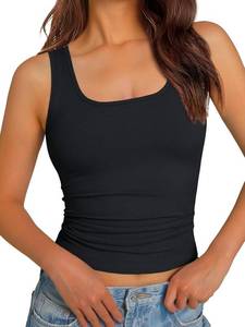 lot 4292 image: GKBK Women Built-in Bra Tank Tops Sleeveless Crewneck Rib Knit Shirts Slim Fit Basic Tee Tops Black XXL