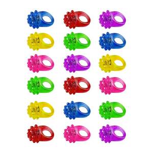 lot 4296 image: Super Z Outlet Flashing Colorful LED Light Up Bumpy Jelly Rubber Rings Finger Toys for Parties, Event Favors, Raves, Concert Shows, Gifts (18 Pack)