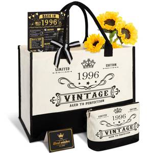 lot 4309 image: YeohJoy 30th Birthday Gifts for Women Canvas Tote Bag Travel Gear, Unique 30 Years Old Birthday Gifts for Mom Wife Aunt Friends Her, Vintage 1996 Handbag & Cosmetic Bag & Back in 1996 Poster
