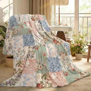 lot 4313 image: Hahafelt Boho Pastel Floral Throw Blanket Ultra Soft Fleece Patchwork Blanket for Couch and Bed Holiday Theme Cozy Throw Decoration Warm Gift for Spring Summer, 50 x 60 Inches