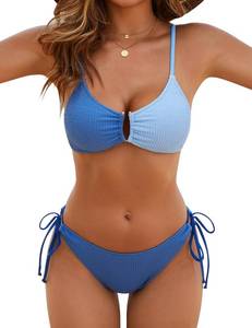 lot 4314 image: Blooming Jelly Womens Sexy 2 Piece Bikini Sets Cheeky High Cut Bathing Suit Color Block Textured U-Wire Swimsuits 2026(XL,Blue Block)