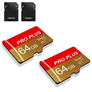 lot 4321 image: 2 Pack Memory Card 64GB with Adapter, High Speed TF Card, UHS-I C10 A1 Memory TF Card for TabletMobile PhoneCameraCar AudioGame Console (TF162 Red Gold 64GB)