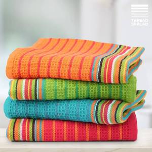 lot 4325 image: THREAD SPREAD Kitchen Dish Towels, 100% Cotton Salsa Towels, Set of 4 (16x28 Inches), Multi Purpose Cooking Drying Restaurant Bar Cleaning Cloth Napkin, Highly Absorbent, Lint Free (Red & Orange)