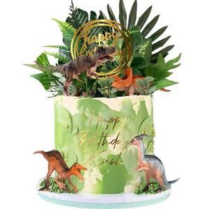 lot 4341 image: Dinosaur Cake Toppers Dinosaur Figures Model Grass Cake Decorations for Dinosaur Theme Jungle Birthday Supplies (Style 1)