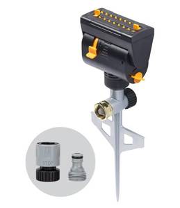 lot 4373 image: Melnor 65137AMZ MiniMax Turbo Oscillating Sprinkler on Step Spike, 4000 sq. ft., 4-Way Adjustable, Quick Connect Bundle, Yellow