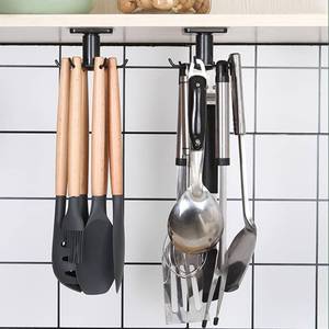 lot 4376 image: BAIEUEJO 2Pcs 360 Rotation Under Cabinet Hooks, Nail Free Adhesive Kitchen Hooks for UtensilsToolsTowelKnife (Black)