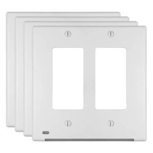 lot 4377 image: AMERELLE Universal LumiCover Outlet Cover Wallplate with Built-In Night Light, 2 Gang Double D�cor, White - Easy DIY Installation, Convenient Low-Profile Design, for GFCI Outlets (Pack of 4)