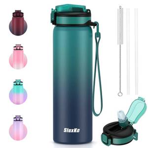 lot 4379 image: SLUXKE 24oz Water Bottle Insulated with Straw, Double Wall 188 Stainless Steel Water Bottle with Carrying Strap, Metal Water Bottle BPA Free for Camping, Gym, Travel, Car