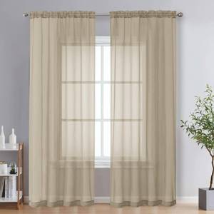 lot 4380 image: OVZME Taupe Sheer Curtains 84 Inches Long 2 Panels - Soft Light Filtering Window Sheer Panels for Living RoomBedroom, Top Dual Rod Pocket, 1 Pair, Each 42Wx84L Inches
