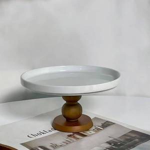lot 4385 image: White Cake Stand Small Mini Cake Pedestal Plate Stand, 6 inch Vintage Ceramic Round Wood Pie Stand for Party Wedding, Candle Jewelry Decorative Tray (Brown Wooden High-Foot)