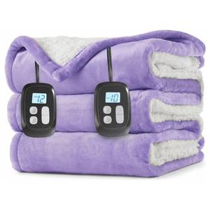 lot 4388 image: LaffyLo Electric Heated Blanket Queen Size 84 x 90, Dual Control, Fast Heating Blanket, Dual-Sided Flannel Sherpa, 10 Heat Settings, 1-12 Hour Auto Off, Machine Washable, Light Purple