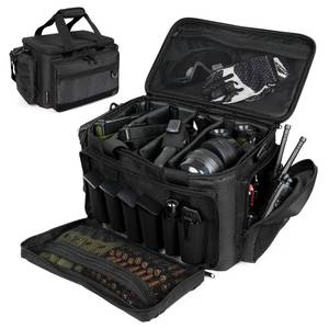 lot 4389 image: DULCE DOM Tactical Gun Range Bag for Handguns and Ammo, Firearm Rifle Pistol Case for Outdoor Hunting Shooting, Lockable Compartment, Additional Magazine Storage Slots