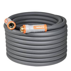 lot 4394 image: YAMATIC Heavy Duty Garden Hose 58 in x 60 ft with Swivel Handle, Super Flexible Water Hose, All-weather, Lightweight, Burst 600 PSI, Gray