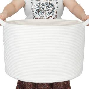 lot 4407 image: XUANGUO Extra Large Cotton Rope Basket Blankets Basket Living Room 22x14 Toy Basket for Kids Dogs Rope Storage Basket for Nursery Woven Laundry Basket for Clothes Towels Baby Toy Storage round white