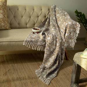 lot 4410 image: HOME WIBE 100% Pure Cotton Handblock Printed Throw Blanket, Soft 50 x 60 Fringed Floral Print Throw for Couch, Sofa, Chair, Bed - Cozy, Machine Washable, Comfortable Home Decor