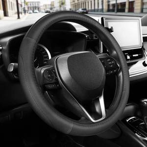 lot 4424 image: SEG Direct Car Steering Wheel Cover for Prius Civic Model 3 Model Y Camaro, Small Size 14-14.25 inch, Black Microfiber Leather