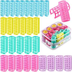 lot 4458 image: 30 Pieces Plastic Hair Rollers - Self-Grip Curlers in 5 Sizes, No Heat Required for DIY Hair Styling and Salon Use