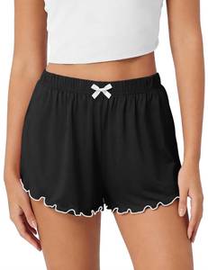 lot 4467 image: Frcdaunrs Womens Cotton Lounge Shorts Soft Ruffle Sleep Bottoms Elastic Waist Pj Shorts Cute Sleepwear for Ladies Black M