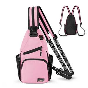 lot 4468 image: Geestock Convertible Sling Bag for Women Men, 12.6 Crossbody Sling Backpack with Headphone Hole Fit 7.9 Tablet, Lightweight Chest Bag Daypack Crossbody for Travel Sport Hiking & Commute, Pink