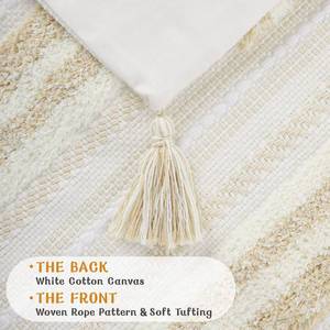 lot 4471 image: decorUhome Summer Decorative Boho Throw Pillow Cover 12x20, Lumbar Accent Neutral Textured Tufted Pillow Cover Striped for Couch Bed Sofa, Khaki and Cream White, Pack of 1