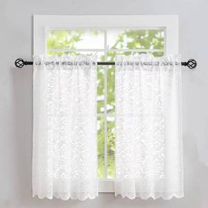 lot 4472 image: ALIGOGO Lace Cafe Curtains 30 inch Length - Privacy Mini Curtain for Bathroom Window Front Door, Elegant Short Half Scalloped Cabinet Curtains for Small Windows 2 Panels, 26 x 30 White