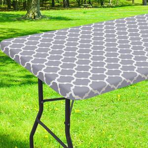 lot 4482 image: Smiry Rectangle Picnic Table Cover, Waterproof Elastic Fitted Camping Tablecloths for 5 Foot Tables, Wipeable Flannel Backed Vinyl Tablecloth Protector for Indoor, Outdoor (Grey, 36x60 Inches)