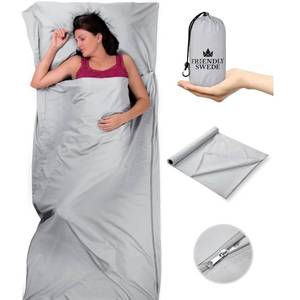 lot 4485 image: The Friendly Swede Extra Large Sleeping Bag Liner - Cold Weather Camping Sheets & Adult Sleep Sack with Full Length Zipper - Microfiber Cotton Feel Soft Sheets with Stuff Sack - Grey (Zipper)