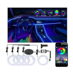 lot 4488 image: 5 in 1 Car Led Strip Lights with App Control, RGB Colors Interior Car Lights, Ambient Led Lighting Kit, 4 Light Flashing Modes, USB Neon Accessories for Doors, Center Console