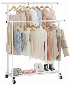 lot 4037 image: double-rod rolling garment rack.