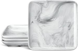 lot 4050 image: MALACASA Plates, 4, Square Plates, Ceramic, Marble Grey