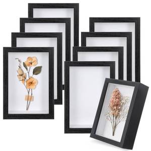 lot 4497 image: AOZUO 8 Pcs Shadow Box Frame, 4 x 6 Inch 3D Shadow Boxes Display Cases 1.2in Depth Picture Frame Case Wood Memory Display Cases for Dried Flowers DIY Craft Memorabilia Medals Photos(Black)