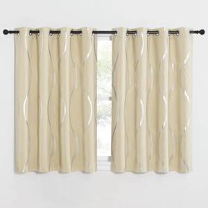 lot 4498 image: NICETOWN Blackout Short Curtains for Bedroom, Microfiber Noise Reducing Thermal Insulated Wave Line Foil Print Design Blackout Curtains for Office, Classroom (Biscotti Beige, 2 Panels, 52W X 54L)