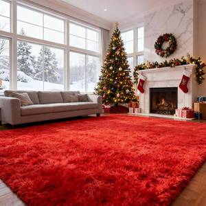 lot 4505 image: Red Shag Area Rugs for Bedroom Living Room,Ultra Soft Fluffy Christmas Area Rugs 4X6 for Dorm, Indoor Carpet Nursery Rugs for Kids Girls Room Home Decor,Red