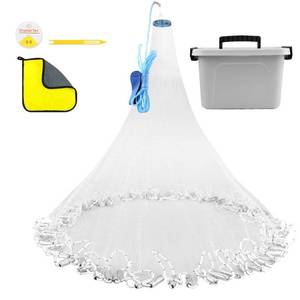 lot 4509 image: KescherAb Cast Net with Utility Box, 3ft-10ft Radius Handmade Fishing Net for Bait Fish, Casting Net with Zinc Sinker Weights, Easy Throw American Saltwater Monofilament Cast Nets for Fishing