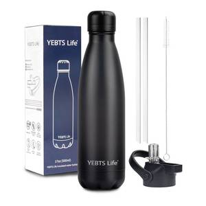 lot 4510 image: Insulated Water Bottle, 17oz Stainless Steel Water Bottles with straw lid, Metal Sports Water Bottles for Boys,Girls, Double Wall Vacuum BPA-Free Flask for School, Sports & Travel-Black