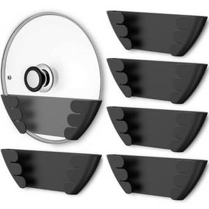 lot 4519 image: Universal Pot Lid Organizer for Cabinet - Upgraded Patented Niceyos 6 Pack Pan Lids Organizers Inside Door Wall Mount Pots Top Storage Rack Holder Kitchen, Fits 6 to 13 (Black)