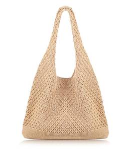 lot 4525 image: COOKOOKY Crochet Beach Tote bag Summer Beach Bag for Women Aesthetic Mesh Tote Bag Hippie Bag Knit Bag (B-khaki, Medium)