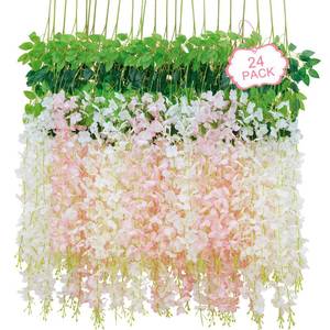 lot 4528 image: Siyaluens 24Pcs Artificial Wisteria Hanging Flowers, 3.6FtPcs White & Pink Fake Wisteria Garland for Wedding Party Home Garden Indoor Outdoor Decoration