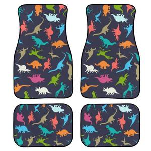 lot 4531 image: YINGQIGUAN Cartoon Dinosaur Car Floor Mats Carpet Universal Colorful Dinosaur Silhouettes Doodles Illustration Floor Mats for Cars Vehicle Front Rear Rugs Cute Animal Print Car Accessories for Trucks