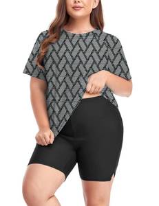 lot 4535 image: Inno Womens Plus Size 2 Piece Rash Guard Swimsuits Short Sleeve with Boyshorts UPF 50 Surfing Swimwear,Black White,6X