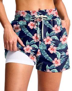 lot 4545 image: G Gradual Womens Swim Shorts 4 Quick Dry Board Shorts with Boxer Liner Deep Pockets Beach Trunks Athletic Running Shorts, Navy Flower, Small