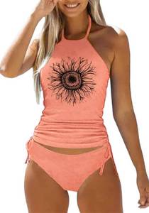 lot 4557 image: Womens We are People American Flag Halter Tankini Set 4th of July Two-Piece Tankini Set Funny Drawstring Patriotic Graphic Swimwear(3XL,Black-3)