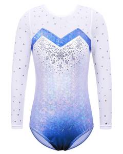 lot 4560 image: BAOHULU Gymnastics Leotards for Toddler Girls Shiny Lace Spliced Dance Outfit Athletic Apparel B268_LightBlue_12A