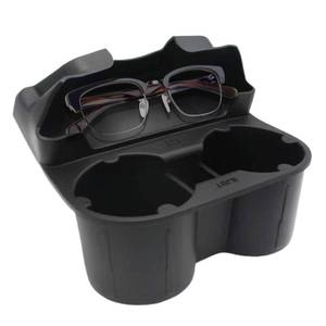 lot 4567 image: Cup Holder Insert for Tesla, Car Cup Adapter & Storage 2-in-1 for Model 3 & Y (2021-2023), with Storage Compartment for Glasses - Black